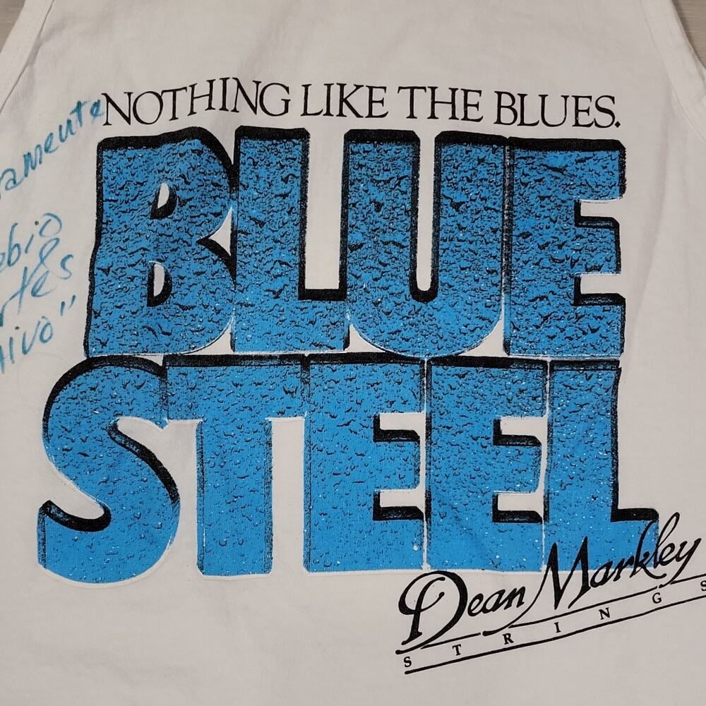 Eusebio Cortes Signed Blue Steel Dean Markley Mens Muscle Tee Medium White View 2